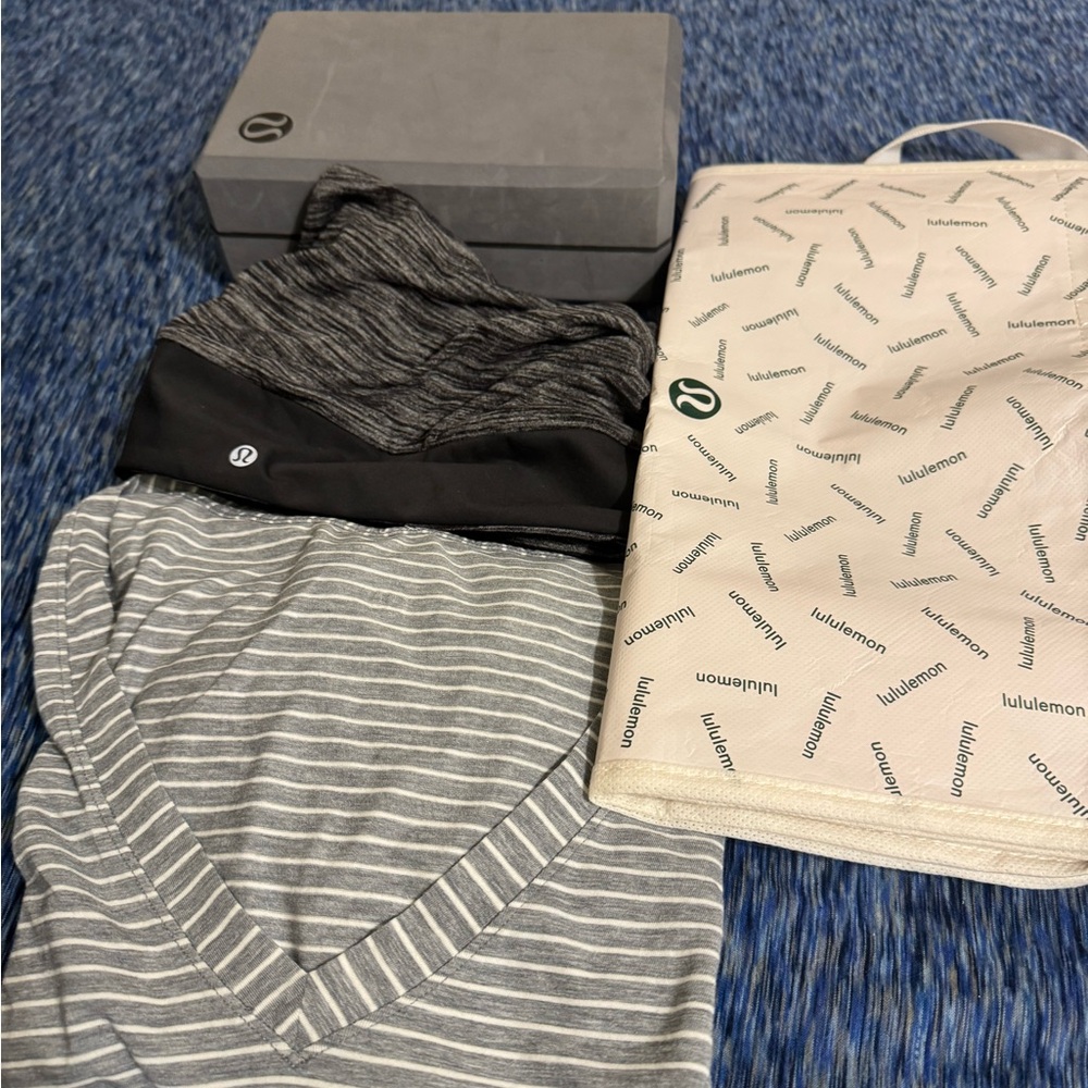 Lululemon Gray and Black Apparel headband top and yoga block and bag